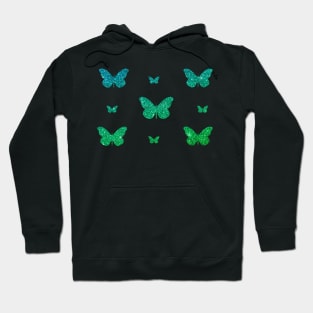 Green Ombre Faux Glitter Butterflies Hoodie